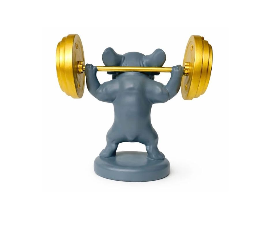 Fitness Dog Statue Decorative Showpiece – Weightlifting Dog Figurine with Dumbbells | Modern Resin Animal Sculpture for Living Room, Bedroom, Office Desk & Shelf Decor