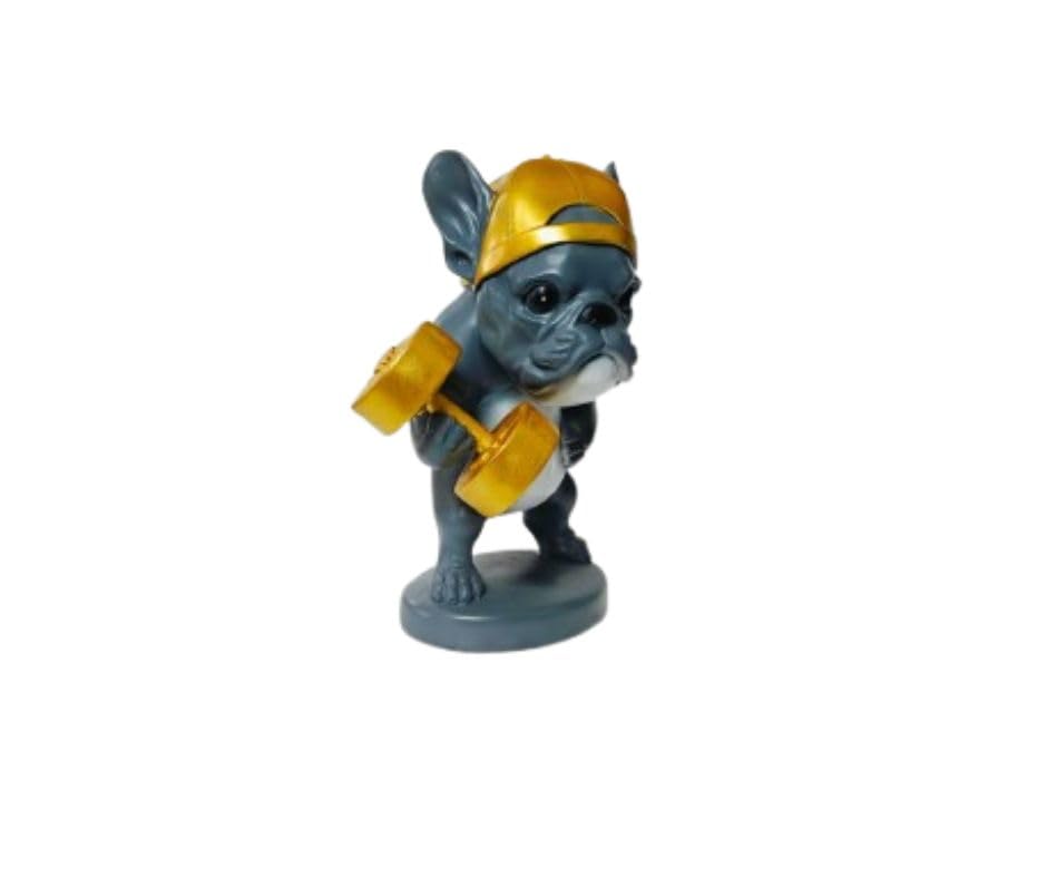 Fitness Dog Statue Decorative Showpiece – Weightlifting Dog Figurine with Dumbbells | Modern Resin Animal Sculpture for Living Room, Bedroom, Office Desk & Shelf Decor
