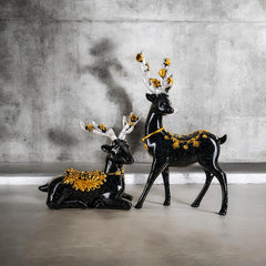 Luxury Black & Gold Deer Couple Showpiece Set | Elegant Resin Figurines for Home & Office Décor