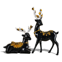 Luxury Black & Gold Deer Couple Showpiece Set | Elegant Resin Figurines for Home & Office Décor
