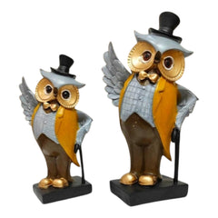 Royal Gentleman Owl Showpiece – Premium Polyresin Decorative Figurine for Home, Office Desk, Living Room & Tabletop Décor (8.5 Inch)