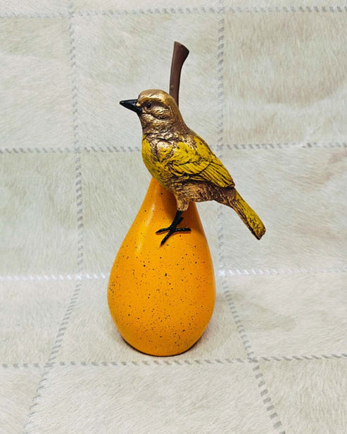 Bird Sitting on Apple Resin Showpiece | Handcrafted Antique Finish Decorative Tabletop Sculpture | Elegant Home & Office Decor | 10 Inch