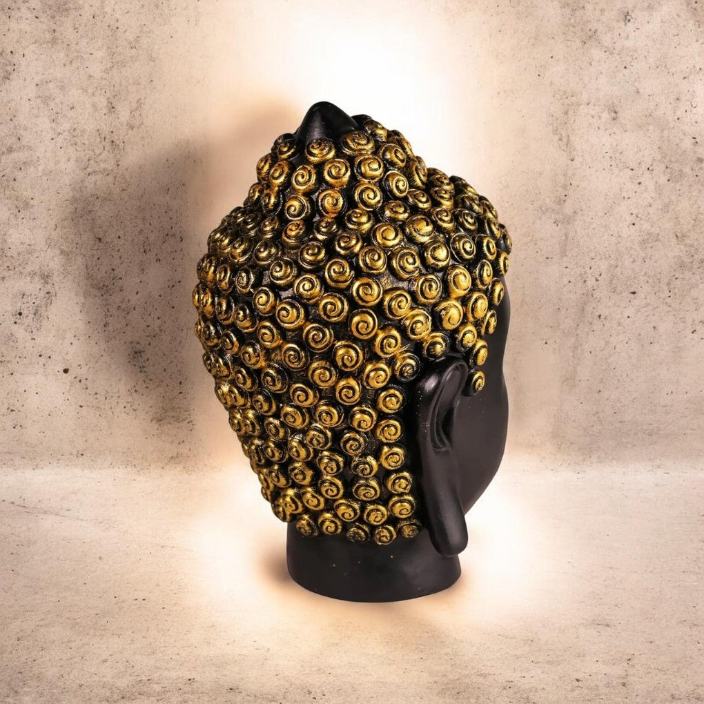 Premium Meditating Buddha Head Statue | Black & Gold Polyresin Buddha Face Showpiece | Spiritual Home & Office Décor