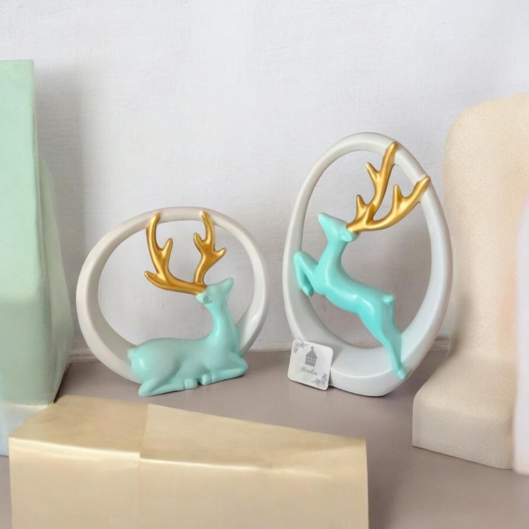Set of 2 Modern Deer Resin Showpieces | Nordic Deer Figurines for Home Decor | Elegant Reindeer Statue for Living Room, Office, Bedroom & Tabletop Decoration | Luxury Decorative Gift