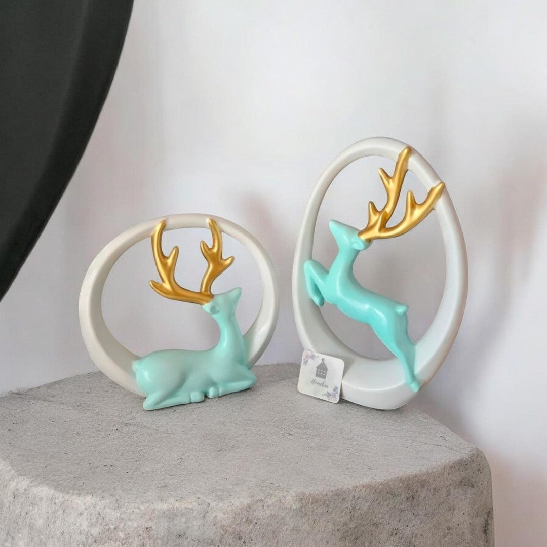 Set of 2 Modern Deer Resin Showpieces | Nordic Deer Figurines for Home Decor | Elegant Reindeer Statue for Living Room, Office, Bedroom & Tabletop Decoration | Luxury Decorative Gift