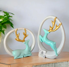 Set of 2 Modern Deer Resin Showpieces | Nordic Deer Figurines for Home Decor | Elegant Reindeer Statue for Living Room, Office, Bedroom & Tabletop Decoration | Luxury Decorative Gift
