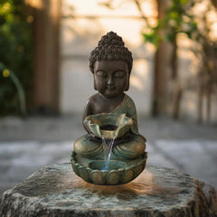 Meditating Buddha Indoor Water Fountain | Polyresin Zen Buddha Tabletop Waterfall | LED Light Fountain for Home, Office & Meditation Décor | Feng Shui Spiritual Showpiece