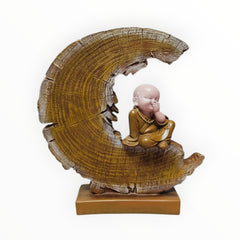 Serene Zen Monk Resin Showpiece | Crescent Moon Meditation Statue | Premium Handcrafted Tabletop Sculpture | Spiritual Home & Office Décor | Living Room Decorative Accent