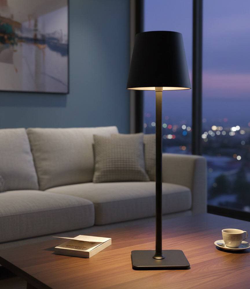 Modern Touch Control Table Lamp with Stepless Dimming & USB Charging | Elegant LED Reading Light for Bedroom, Study, Café & Bar Décor | Black Finish