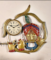 Handcrafted Metal Krishna Wall Clock for Home Décor | Lord Krishna Design Spiritual Wall Art for Living Room, Bedroom, Temple & Office | Elegant Religious Gift Item (Multicolour, Iron Art)