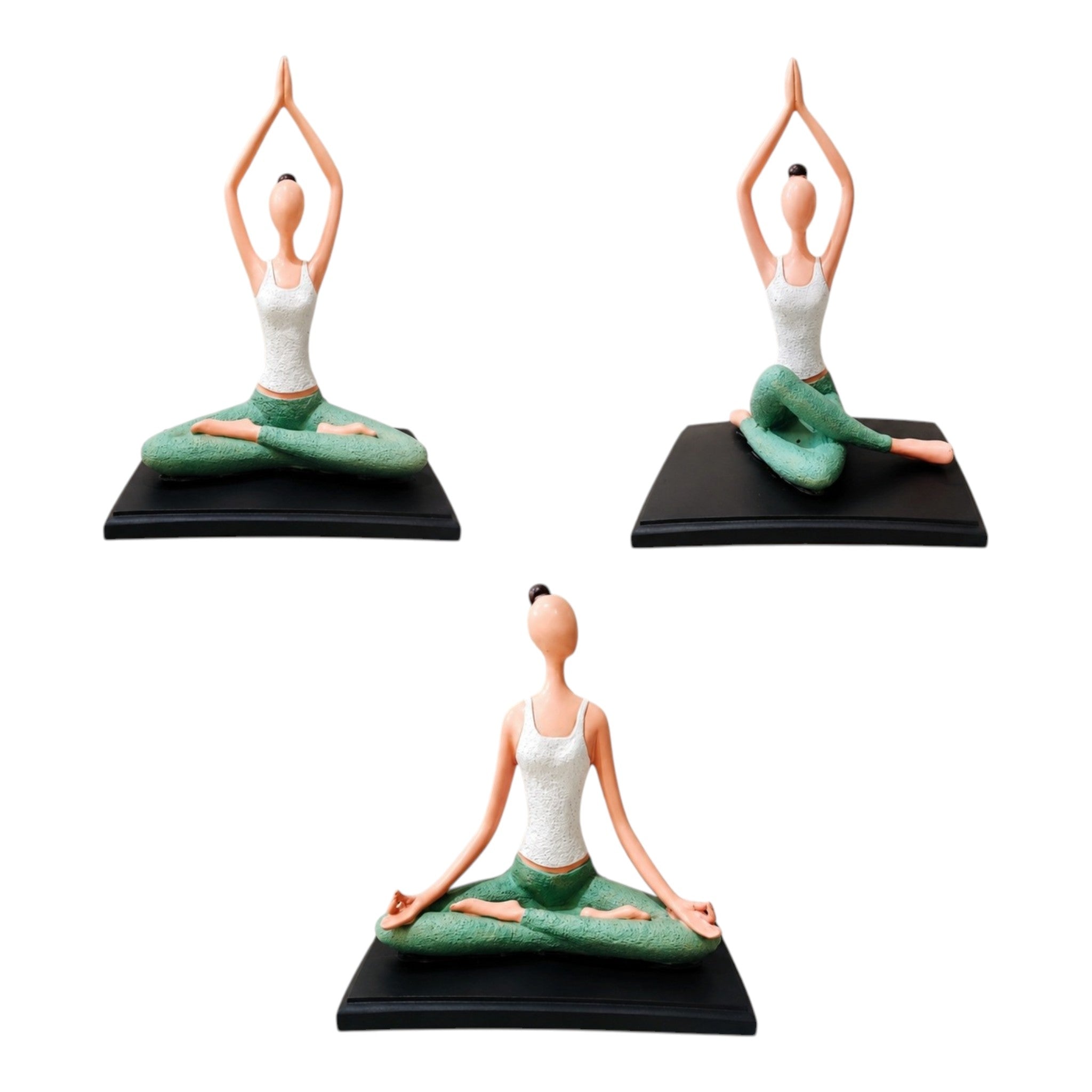Meditating Yoga Lady Statue – Green & White Yoga Figurine for Home, Office & Wellness Décor