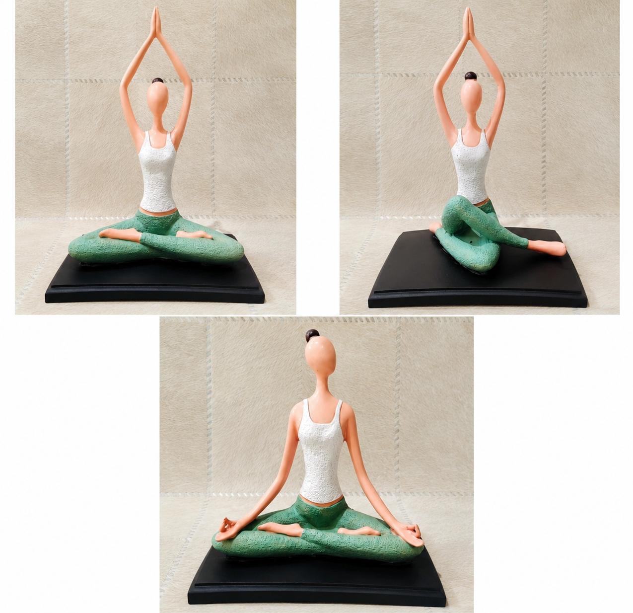 Meditating Yoga Lady Statue – Green & White Yoga Figurine for Home, Office & Wellness Décor