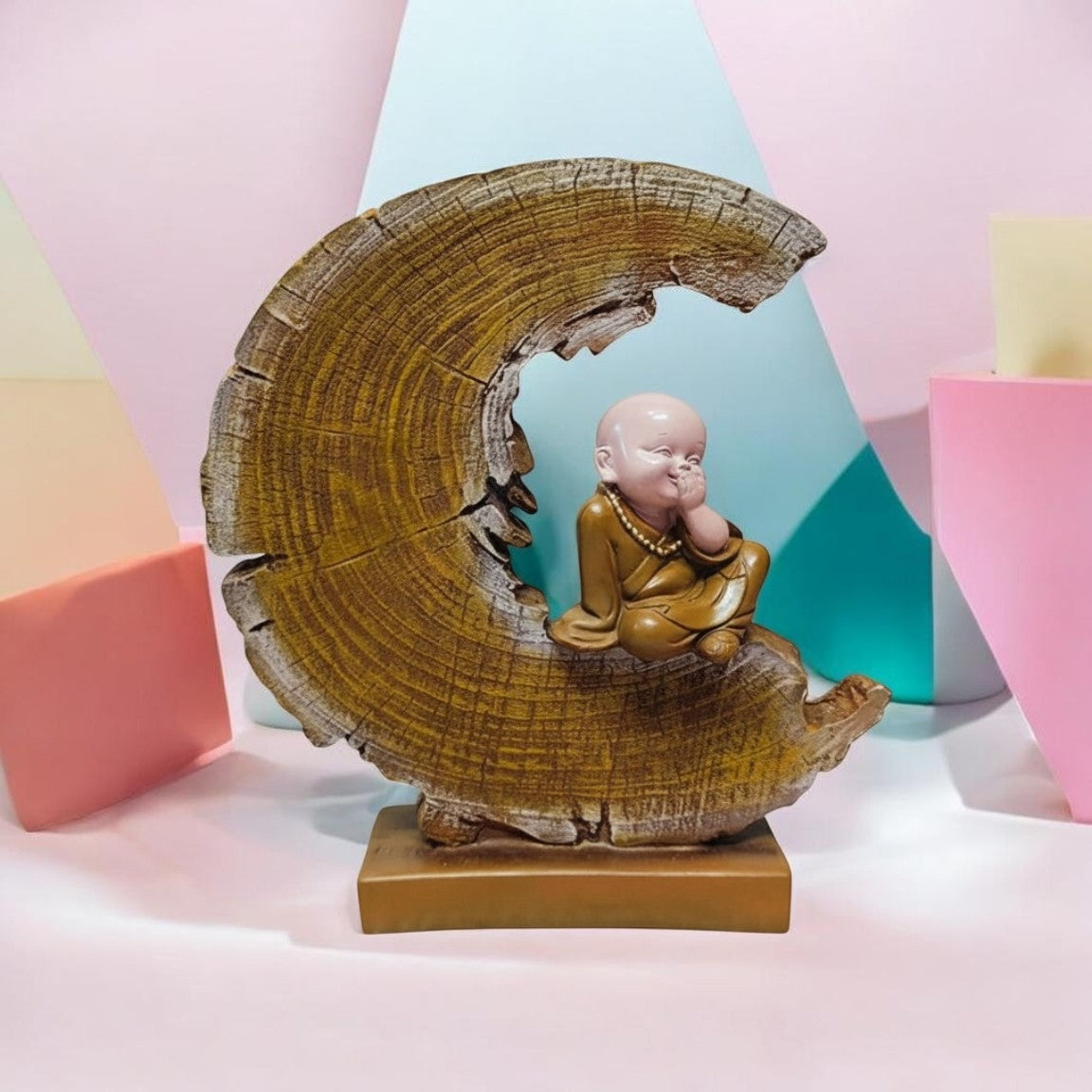 Serene Zen Monk Resin Showpiece | Crescent Moon Meditation Statue | Premium Handcrafted Tabletop Sculpture | Spiritual Home & Office Décor | Living Room Decorative Accent