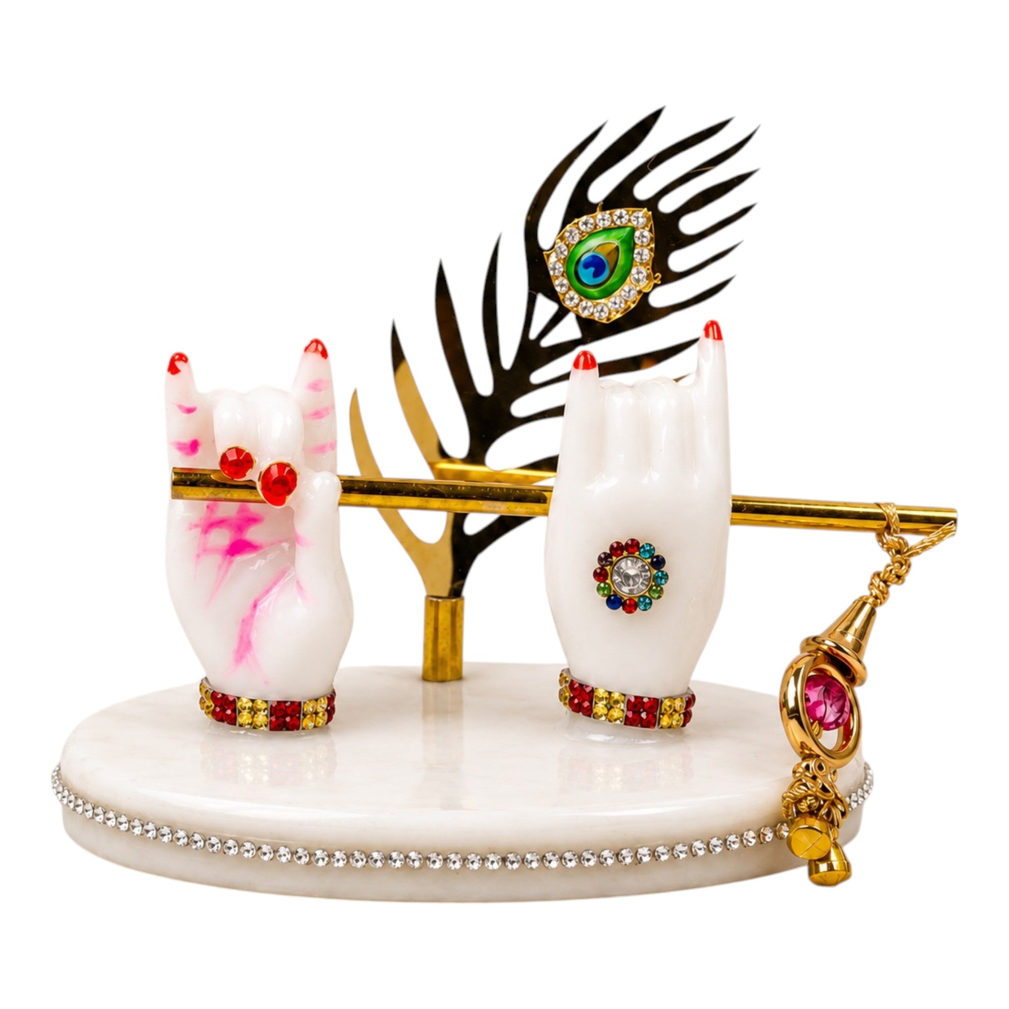 Premium Krishna Hand with Flute & Peacock Feather – Elegant Spiritual Home Décor