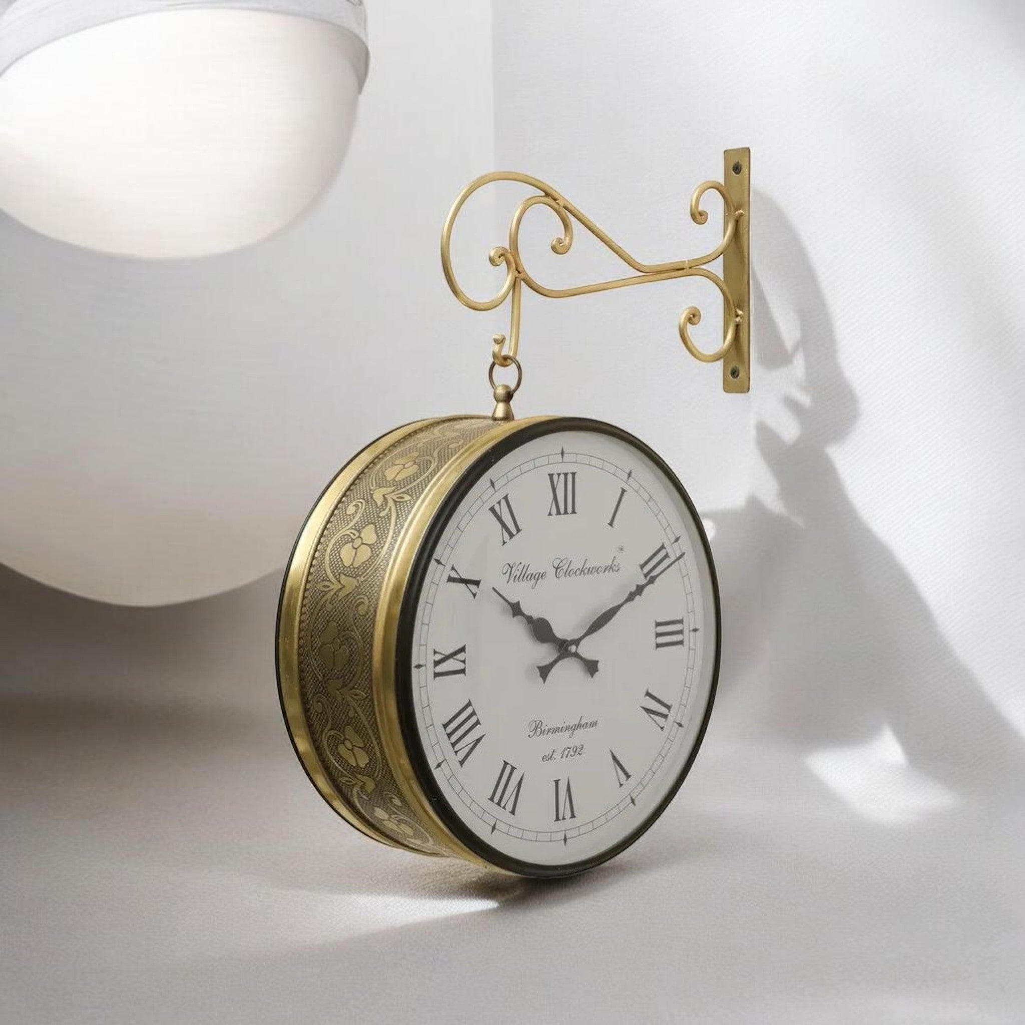 Timeless Platform Elegance – 6″ Double-Sided Vintage Railway Station Wall Clock in Shiny Gold