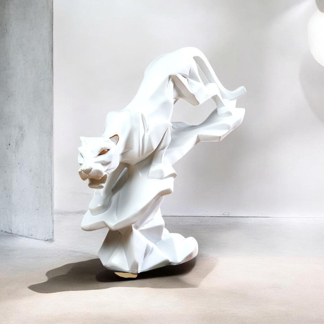 Modern Geometric White Panther Sculpture | Abstract Polyresin Panther Statue | Luxury Home & Office Décor Showpiece