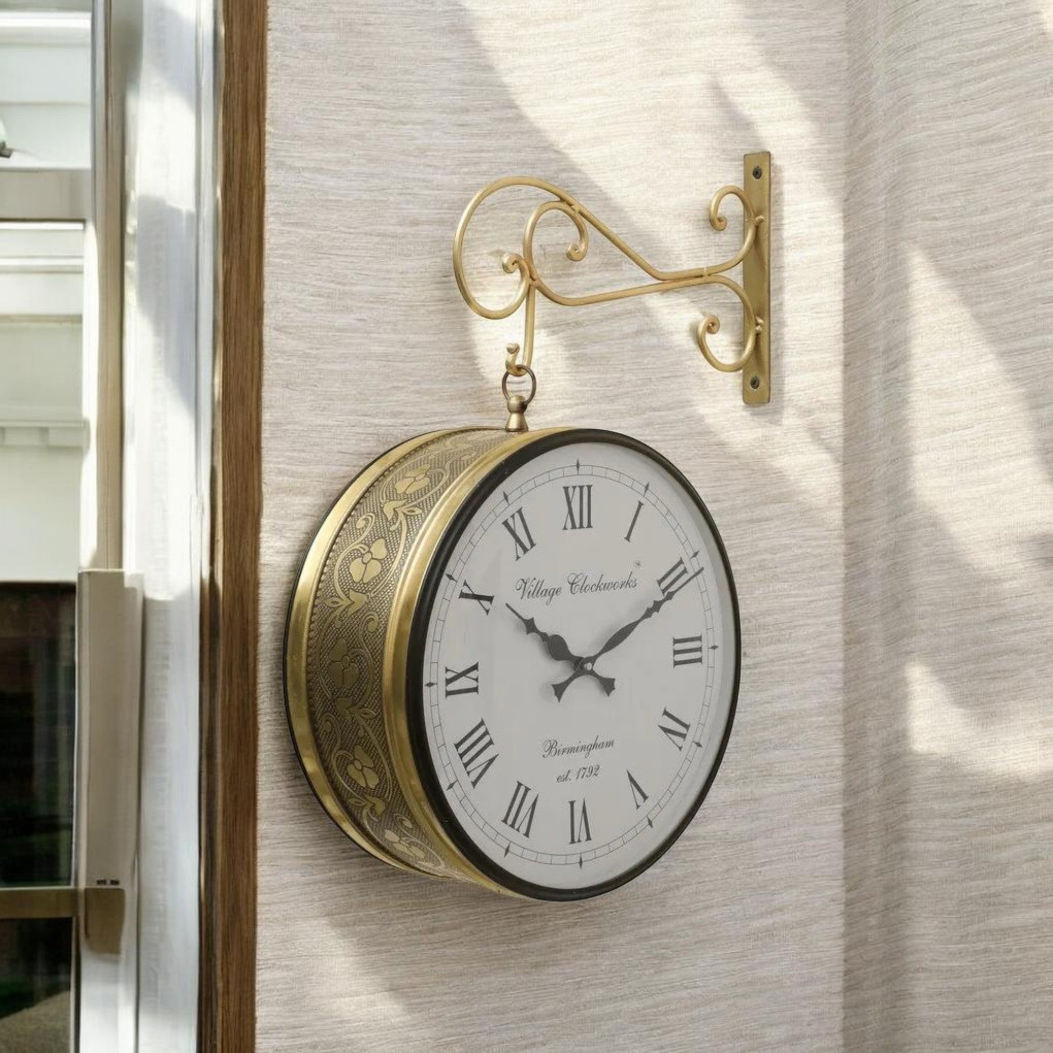 Timeless Platform Elegance – 6″ Double-Sided Vintage Railway Station Wall Clock in Shiny Gold