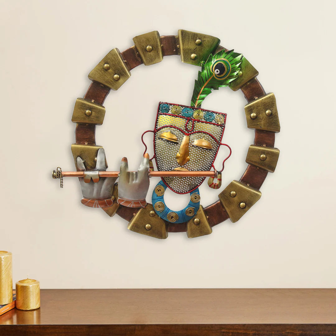 Handcrafted Metal Lord Krishna Wall Art with Flute | Modern Krishna Wall Hanging Decor | Premium Home & Living Décor |