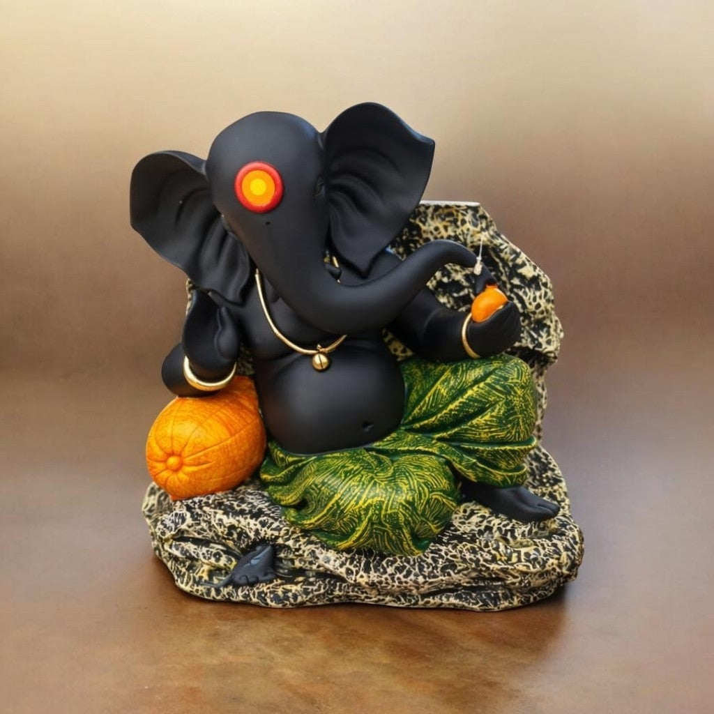 Black Modern Lord Ganesha Idol with  Tilak – Premium Polyresin Ganesh Statue for Home, Office & Gift | Decorative Showpiece