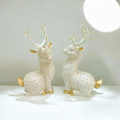 Set of 2 White & Gold Deer Showpieces for Home Decor | Premium Resin Reindeer Figurines | Luxury Decorative Deer Statue for Living Room, Office, Bedroom, Shelf & Tabletop | Elegant Gift Item