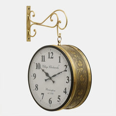 Timeless Platform Elegance – 6″ Double-Sided Vintage Railway Station Wall Clock in Shiny Gold