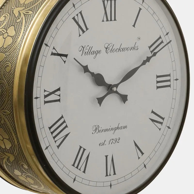 Timeless Platform Elegance – 6″ Double-Sided Vintage Railway Station Wall Clock in Shiny Gold