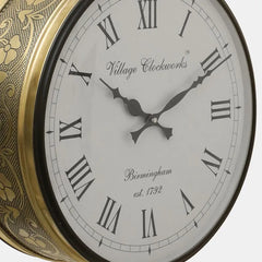Timeless Platform Elegance – 6″ Double-Sided Vintage Railway Station Wall Clock in Shiny Gold