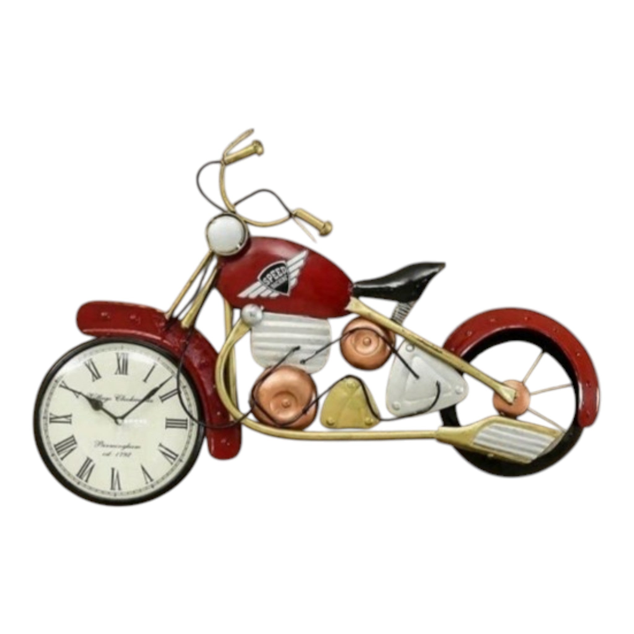 House Analog Handicraft Iron Speed Bike Wall Clock – 27 Inch Multicolour Metal Wall Décor for Home & Office