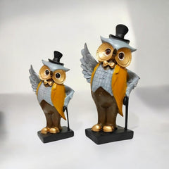 Royal Gentleman Owl Showpiece – Premium Polyresin Decorative Figurine for Home, Office Desk, Living Room & Tabletop Décor (8.5 Inch)