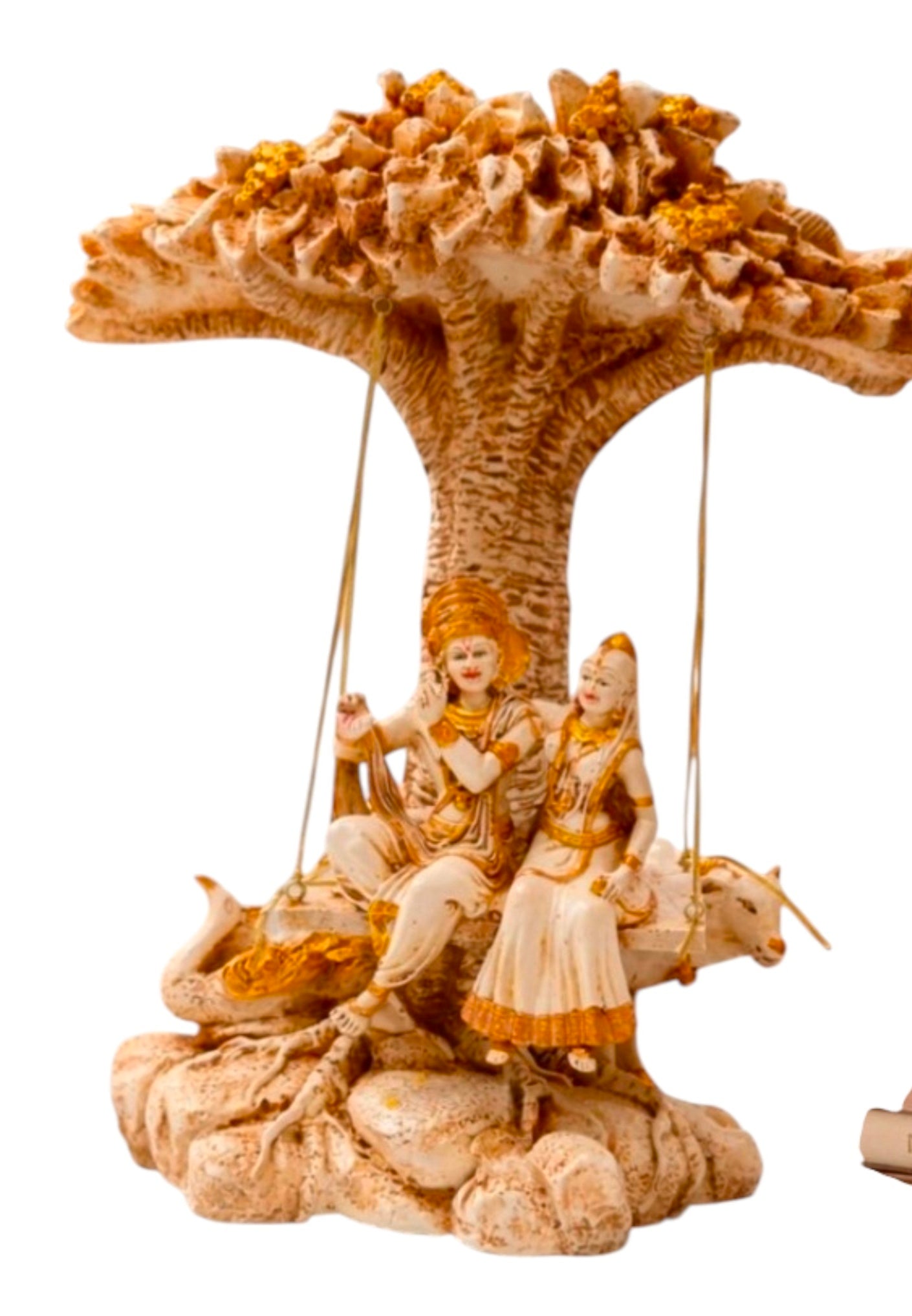 Radha Krishna Jhula Resin Showpiece with Wall Hanging | Lord Krishna & Radha on Swing Under Tree Idol | Religious Home Decor Statue | Spiritual Pooja Mandir Decoration | Decorative Gift for Housewarming & Festivals