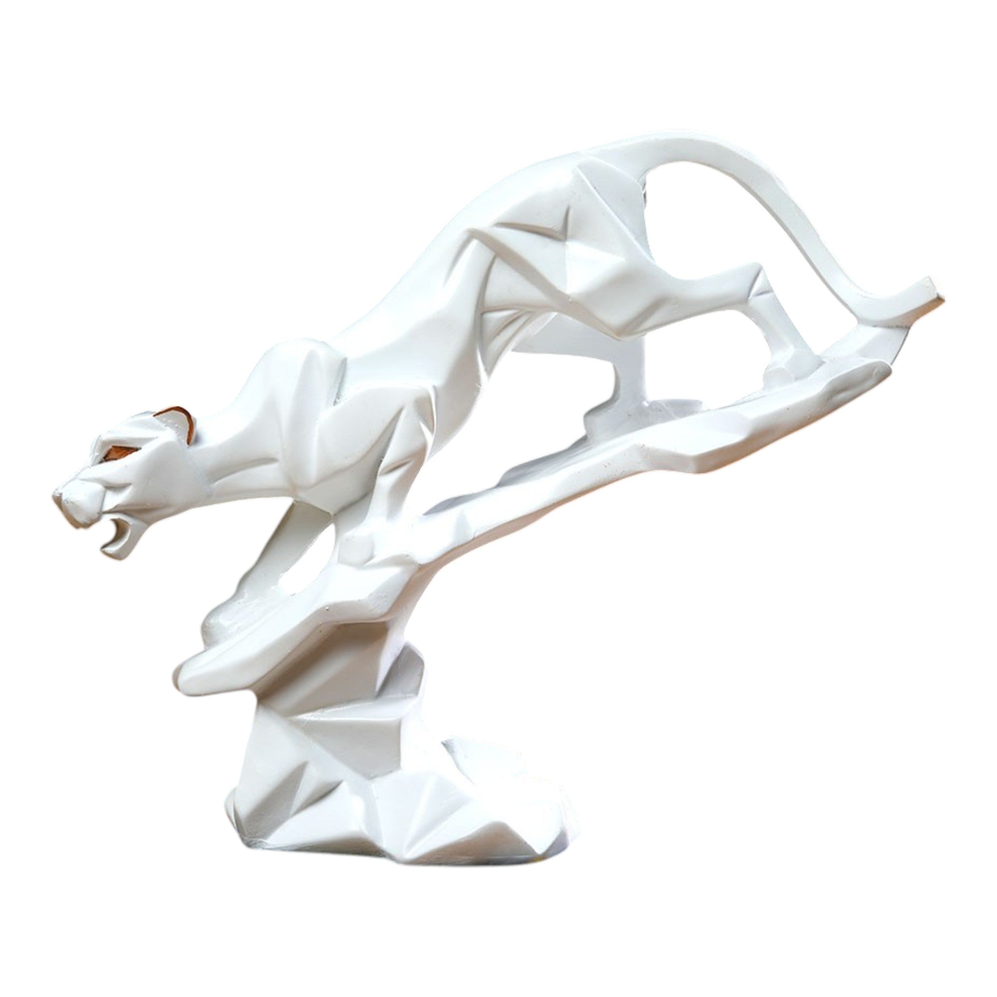 Modern Geometric White Panther Sculpture | Abstract Polyresin Panther Statue | Luxury Home & Office Décor Showpiece
