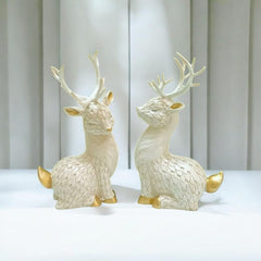 Set of 2 White & Gold Deer Showpieces for Home Decor | Premium Resin Reindeer Figurines | Luxury Decorative Deer Statue for Living Room, Office, Bedroom, Shelf & Tabletop | Elegant Gift Item