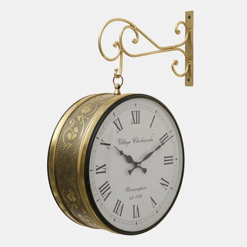 Timeless Platform Elegance – 6″ Double-Sided Vintage Railway Station Wall Clock in Shiny Gold
