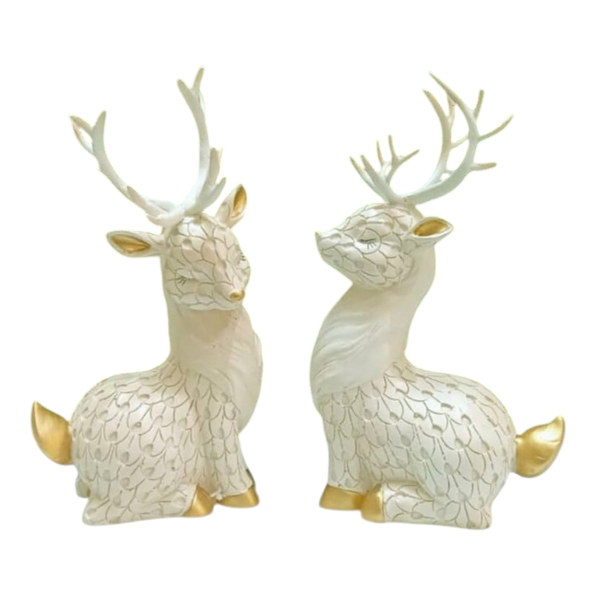 Set of 2 White & Gold Deer Showpieces for Home Decor | Premium Resin Reindeer Figurines | Luxury Decorative Deer Statue for Living Room, Office, Bedroom, Shelf & Tabletop | Elegant Gift Item