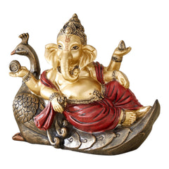Elegant Polyresin Lord Ganesha on Peacock Figurine | Divine Home Decor Showpiece for Living Room, Office & Temple | Spiritual Gift Item