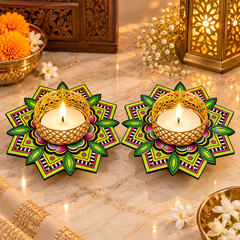 Rangoli Glow Decorative Candle Holder – Premium Metal Lotus Tealight Stand | Festive Home Decor & Gifting