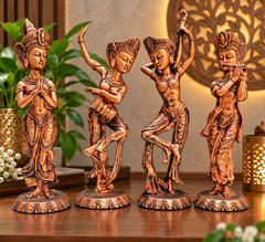 Decorative Traditional Indian Dancer Figurine Statue | Elegant Copper Finish Showpiece for Living Room, Bedroom & Office Décor set of 2