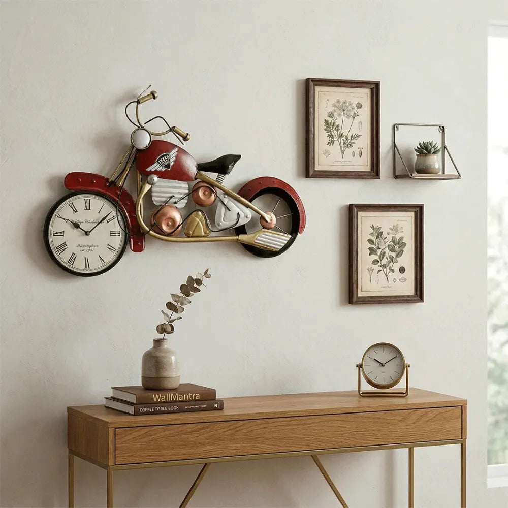 House Analog Handicraft Iron Speed Bike Wall Clock – 27 Inch Multicolour Metal Wall Décor for Home & Office
