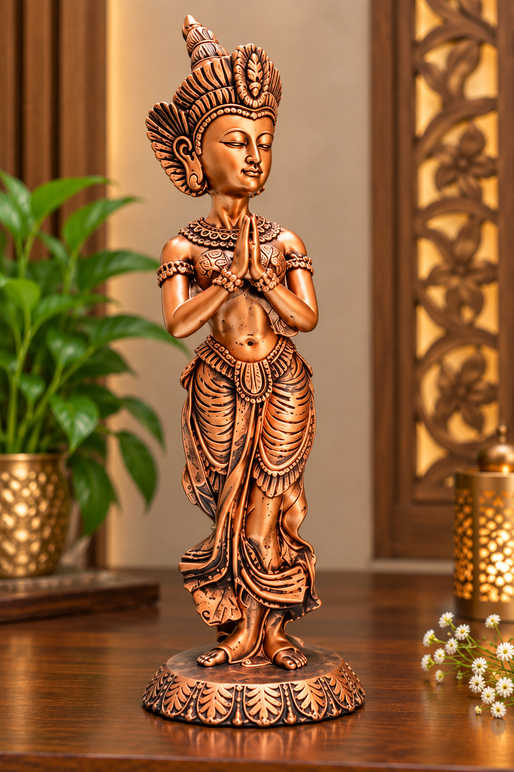 Decorative Traditional Indian Dancer Figurine Statue | Elegant Copper Finish Showpiece for Living Room, Bedroom & Office Décor set of 2