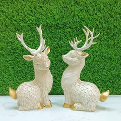 Set of 2 White & Gold Deer Showpieces for Home Decor | Premium Resin Reindeer Figurines | Luxury Decorative Deer Statue for Living Room, Office, Bedroom, Shelf & Tabletop | Elegant Gift Item