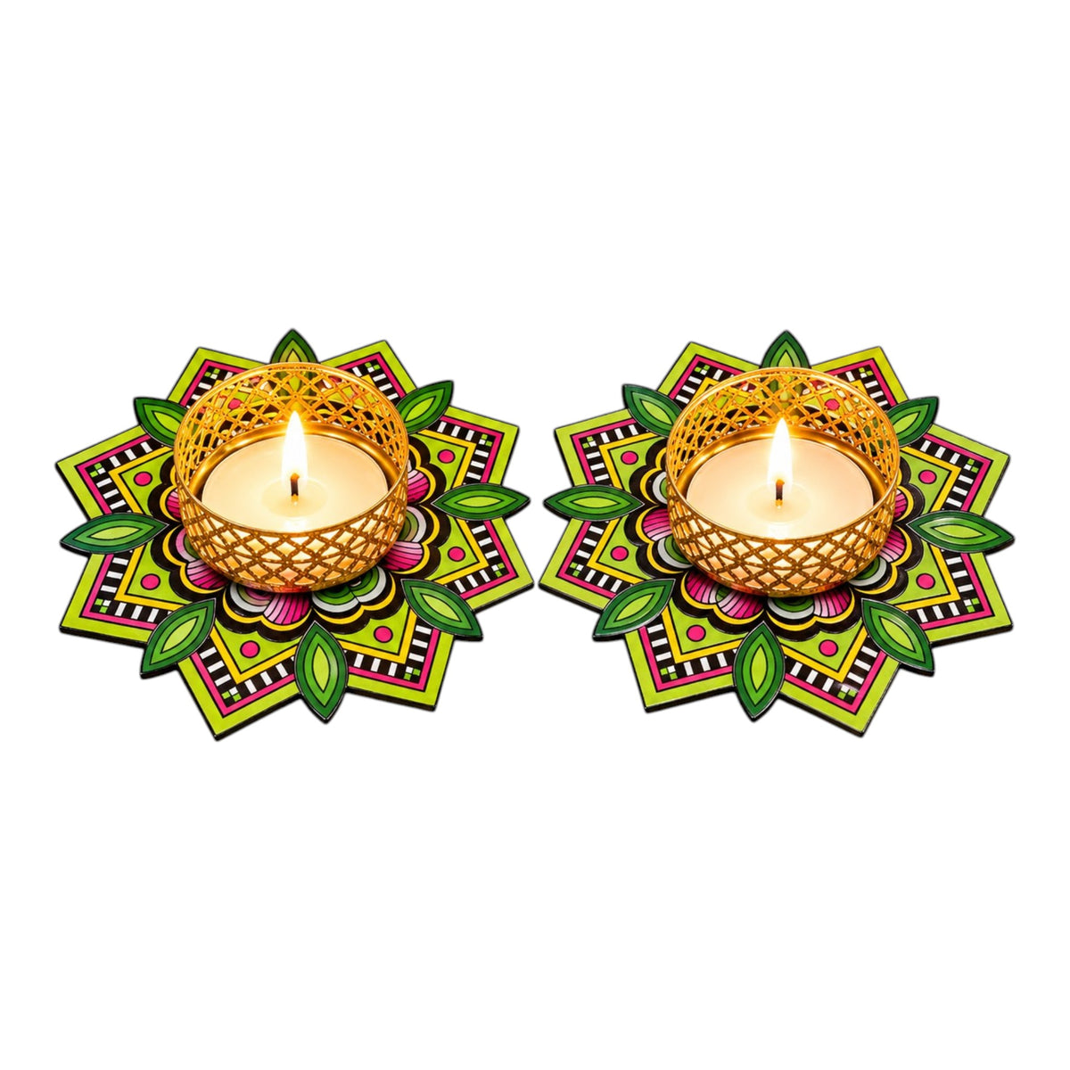Rangoli Glow Decorative Candle Holder – Premium Metal Lotus Tealight Stand | Festive Home Decor & Gifting