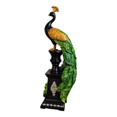 Premium Decorative Peacock Showpiece with Green Feather Tail – 13 Inch Luxury Home Décor Statue