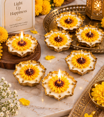 Sunflower Wax Tealight Candle Holder – Set of 4 | Golden Decorative Diya for Home Decor & Gifting