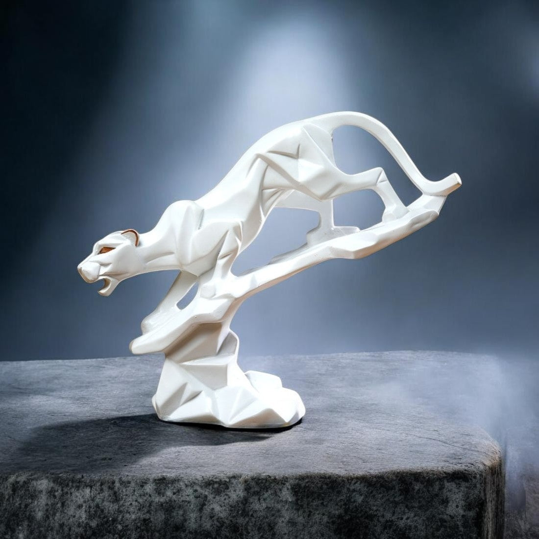 Modern Geometric White Panther Sculpture | Abstract Polyresin Panther Statue | Luxury Home & Office Décor Showpiece