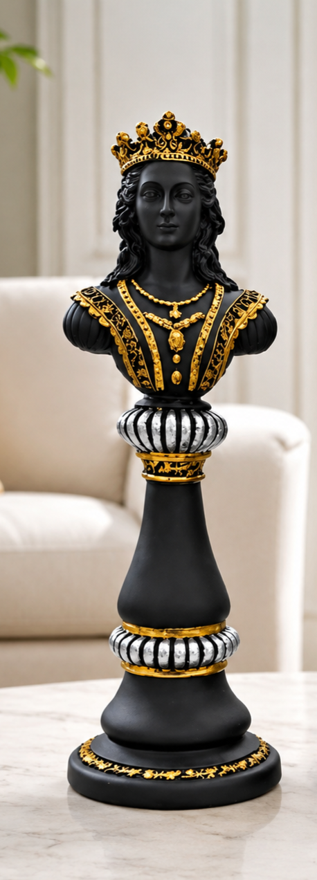 Royal King & Queen Bust Statue Set – Black & Gold Luxury Decorative Showpiece for Home & Office