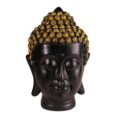 Premium Meditating Buddha Head Statue | Black & Gold Polyresin Buddha Face Showpiece | Spiritual Home & Office Décor
