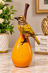 Premium Golden Bird on Orange Fruit Decorative Showpiece | Elegant Tabletop Home Décor Sculpture set of 3
