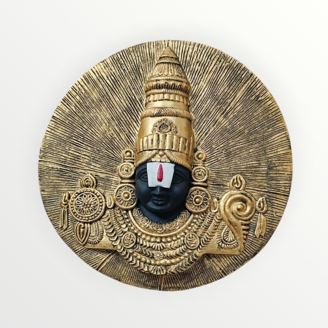 Tirupati Balaji Wall Hanging Resin Showpiece (17.5 Inch, Golden) | Lord Venkateswara Temple Wall Decor | Religious Home & Office Decoration | Vastu Spiritual Wall Art | Premium Resin Hanging Panel | Housewarming & Festival Gift
