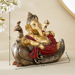 Elegant Polyresin Lord Ganesha on Peacock Figurine | Divine Home Decor Showpiece for Living Room, Office & Temple | Spiritual Gift Item