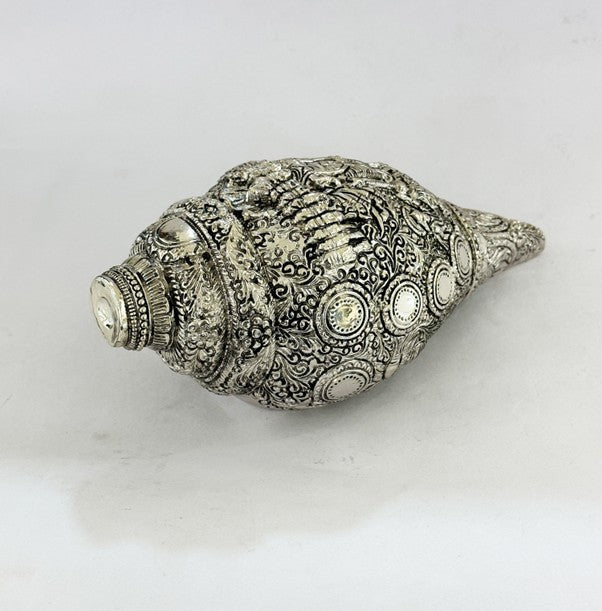 Silver Plated Vishnu Shankh for Pooja & Home Decor | Spiritual Decorative Conch Shell for Temple, Mandir & Vastu